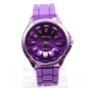 Womace Watch Womens Purple Stainless Steel Classic Purple Rubber Band Big Face